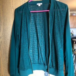 Teal Bomber Lace Knit Jacket